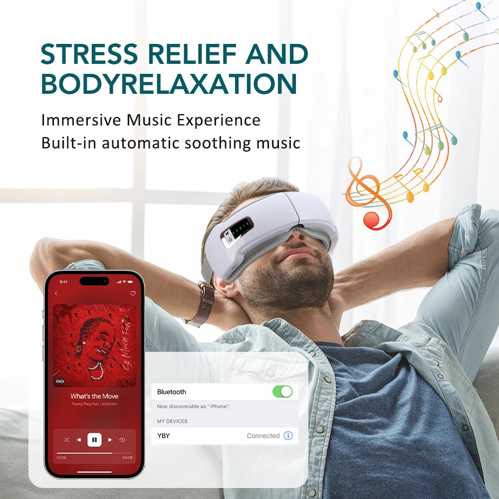 Foldable Eye Massager – Air Pressure, Heat, Vibration & Bluetooth Music for Eye Relief