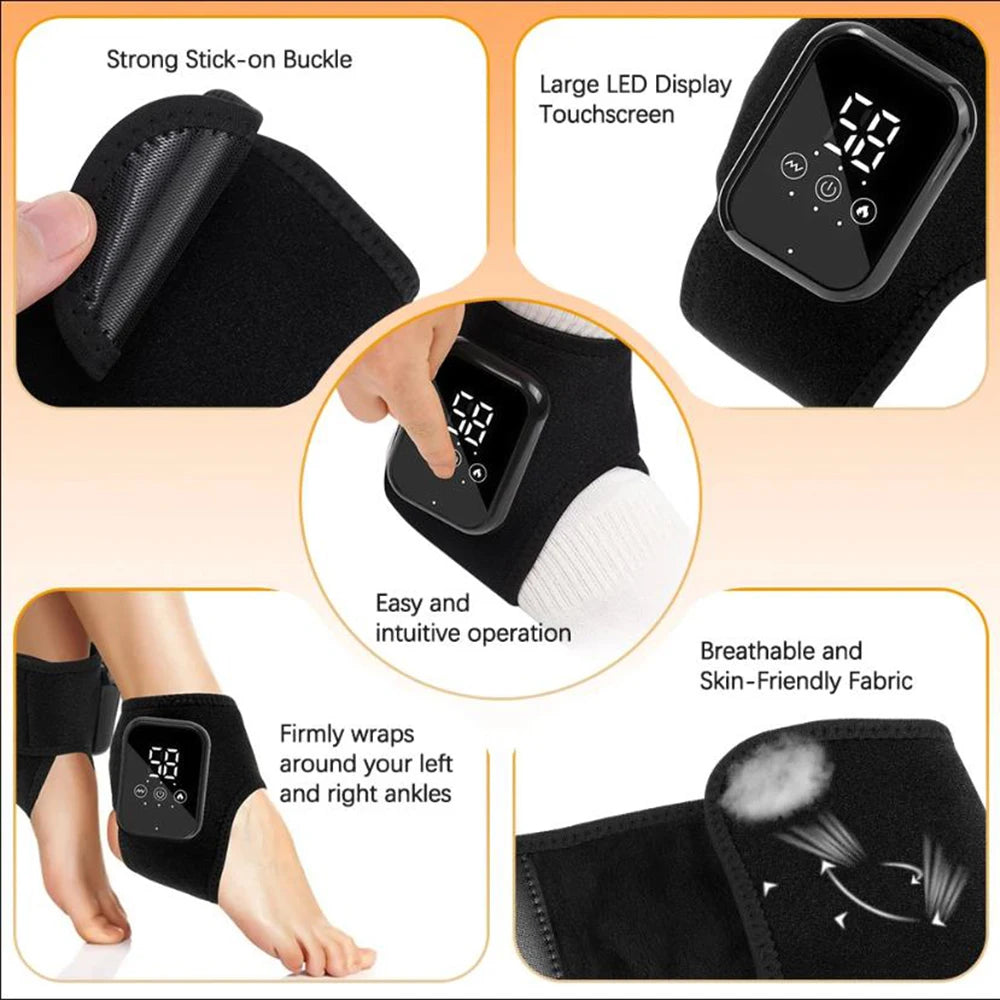 2PCS Rechargeable Heated Ankle Massager – Vibration & Hot Compress Support Brace
