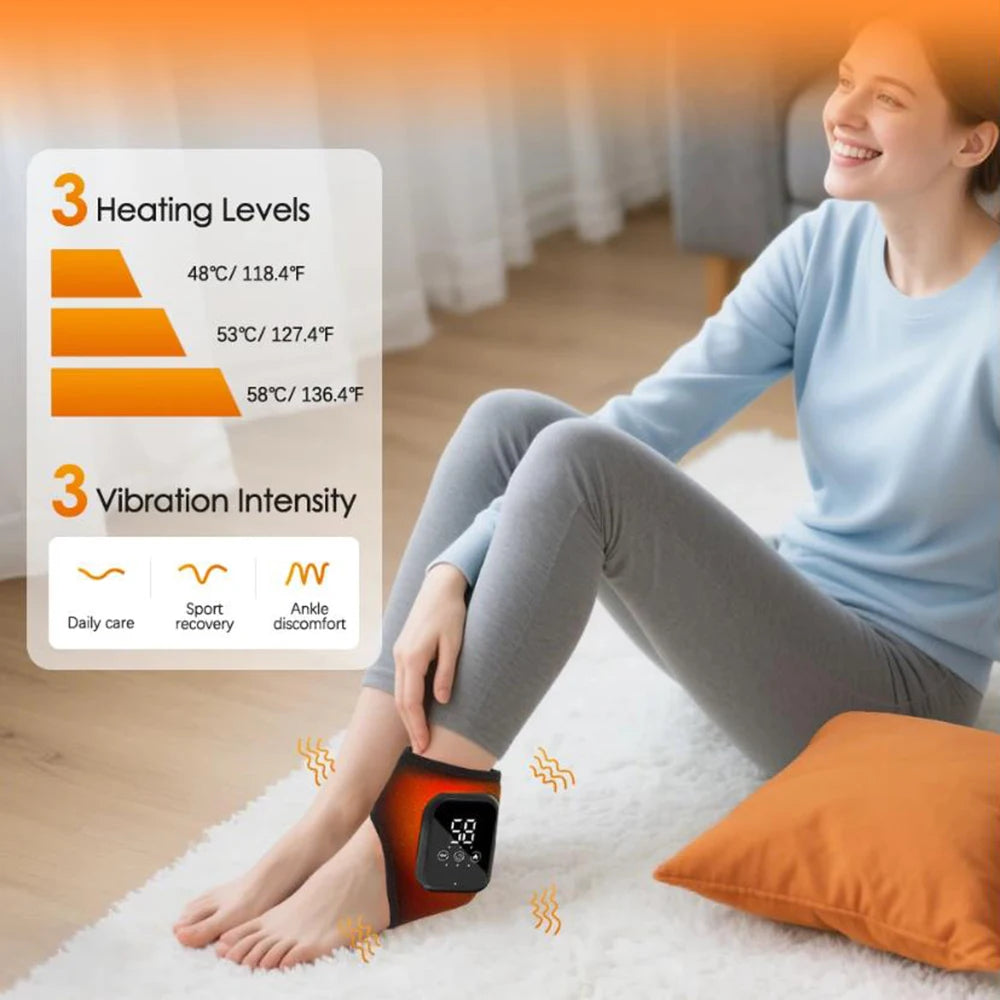 2PCS Rechargeable Heated Ankle Massager – Vibration & Hot Compress Support Brace