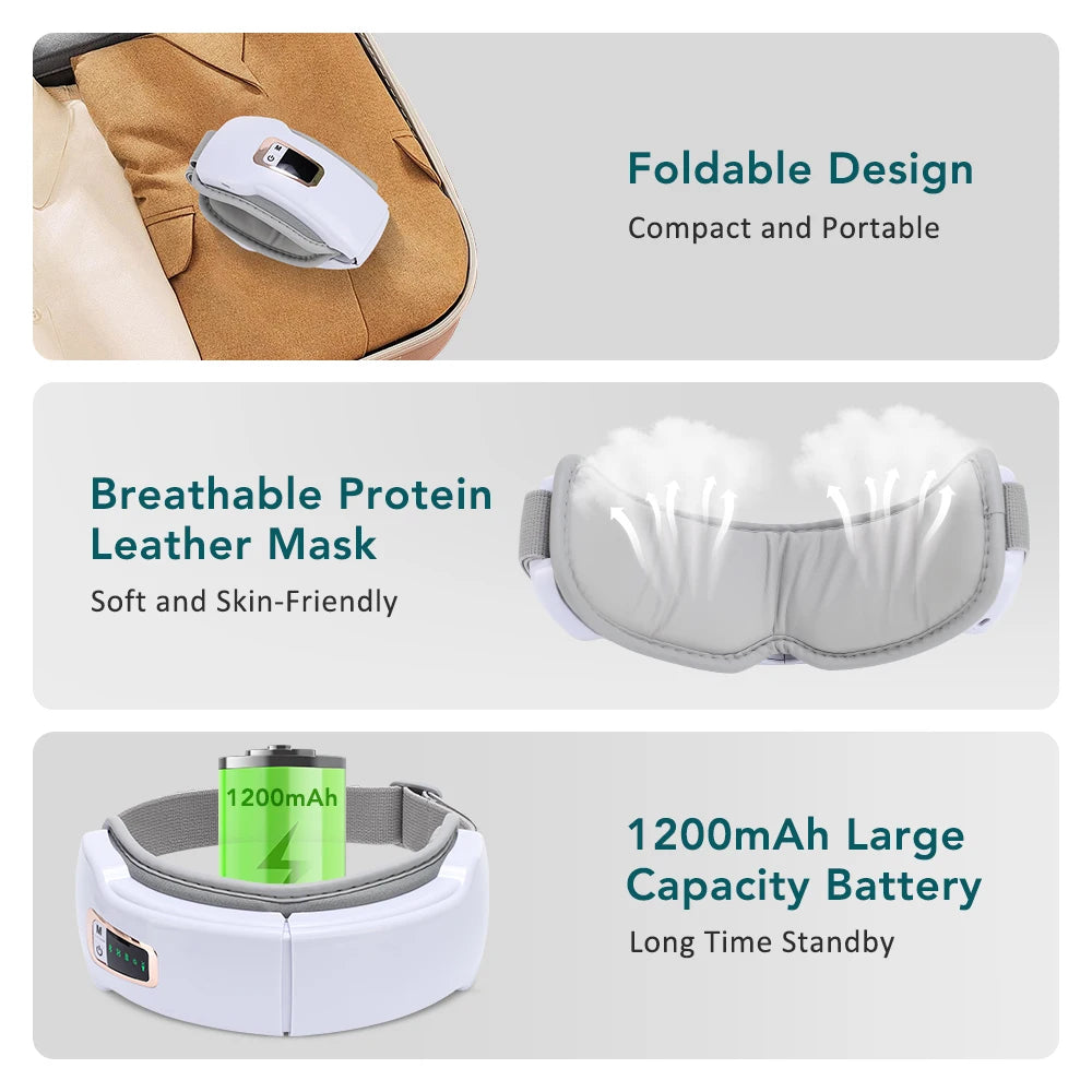 Foldable Eye Massager – Air Pressure, Heat, Vibration & Bluetooth Music for Eye Relief