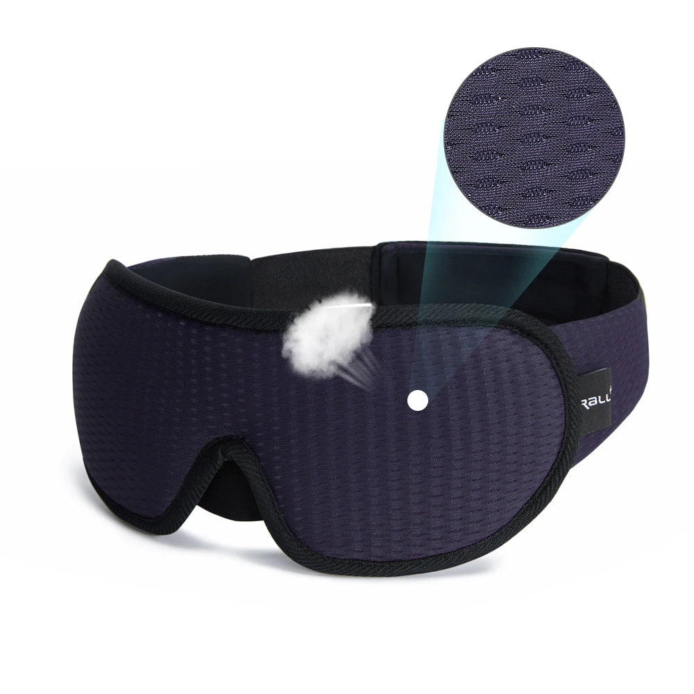 Padded sleep mask designed to block out light for comfortable, uninterrupted sleep.