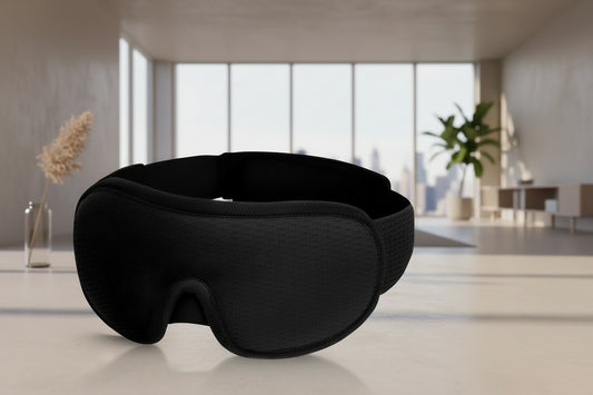 Padded sleep mask designed to block out light for comfortable, uninterrupted sleep.